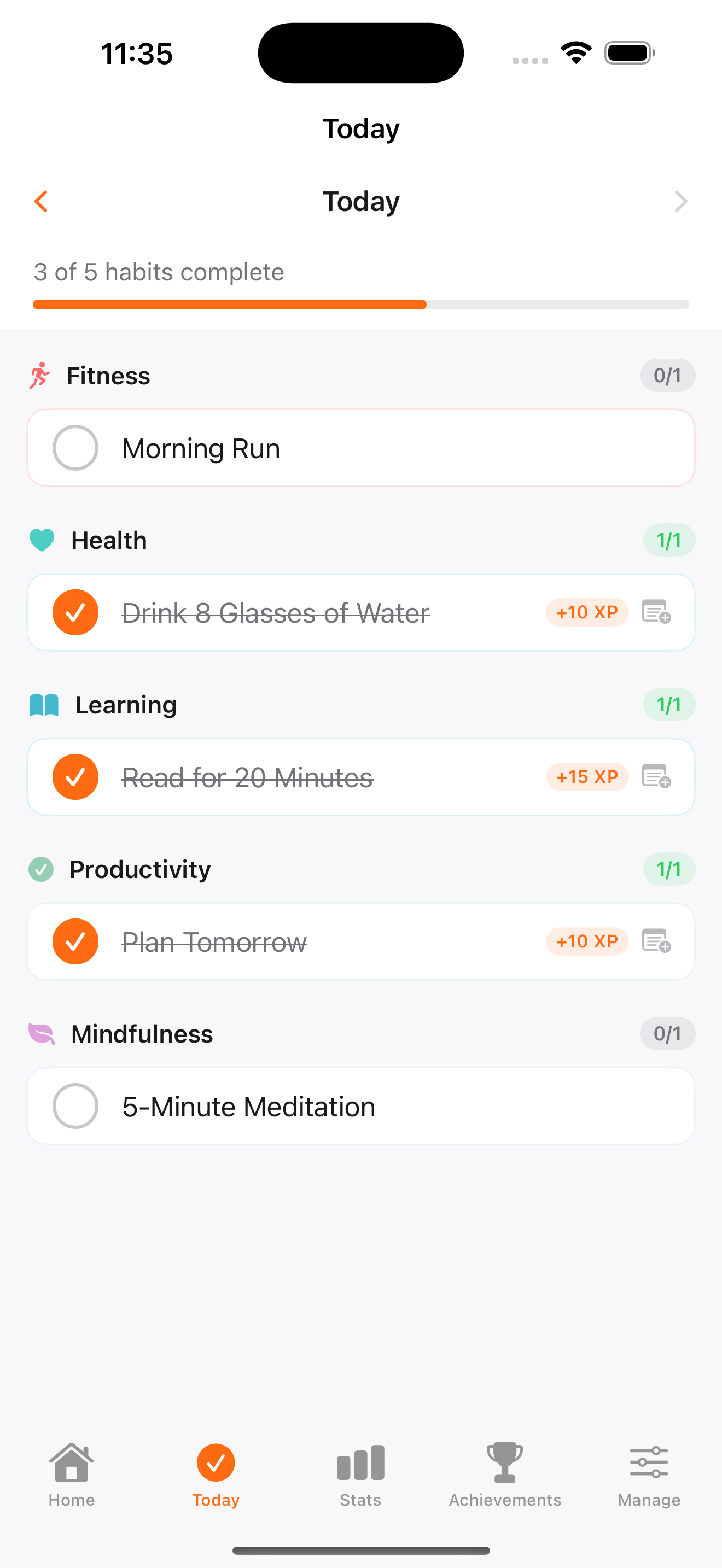 Habitave Today — daily habit checklist